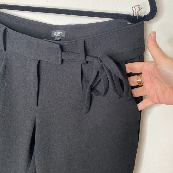 Loft Jet Black Capri Trouser Pants Hook Eye Closure Cute Tie Front 6 Petite - Picture 3 of 12